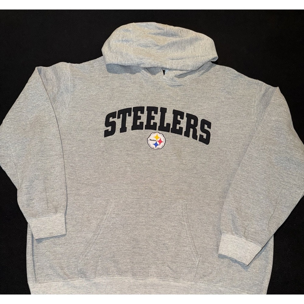 Pittsburgh Steelers Embroidered Gray Pullover Hooded Sweatshirt Mens XXL